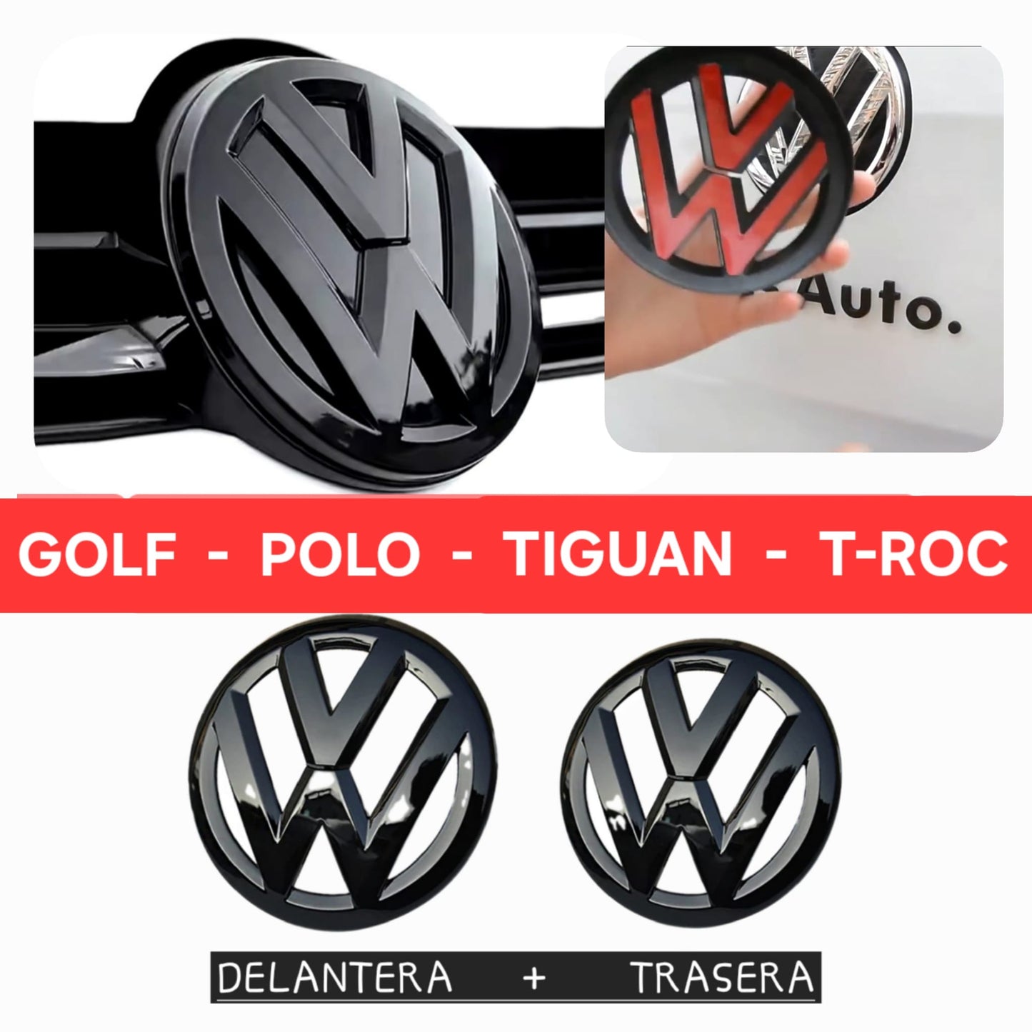 Emblema VW dalantero y trasero negro brillo
