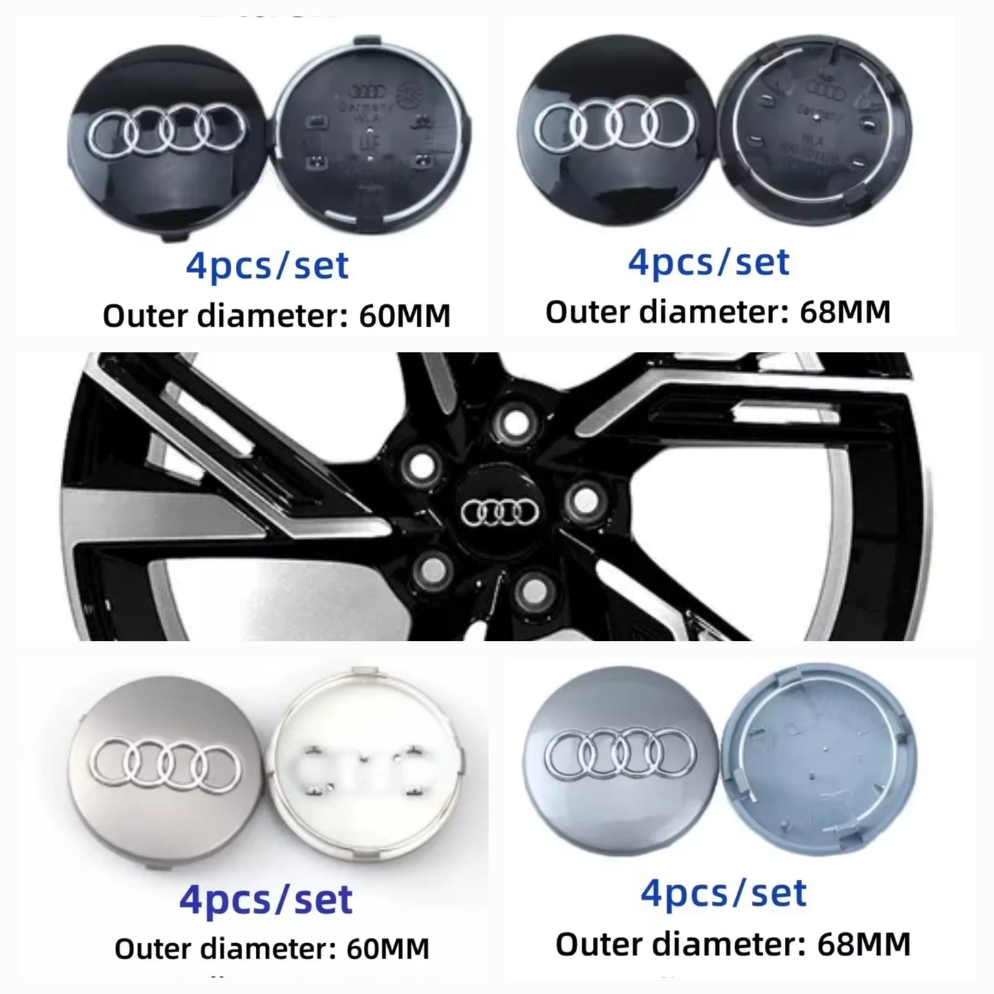 Audi 4 tapas buje gris o negro