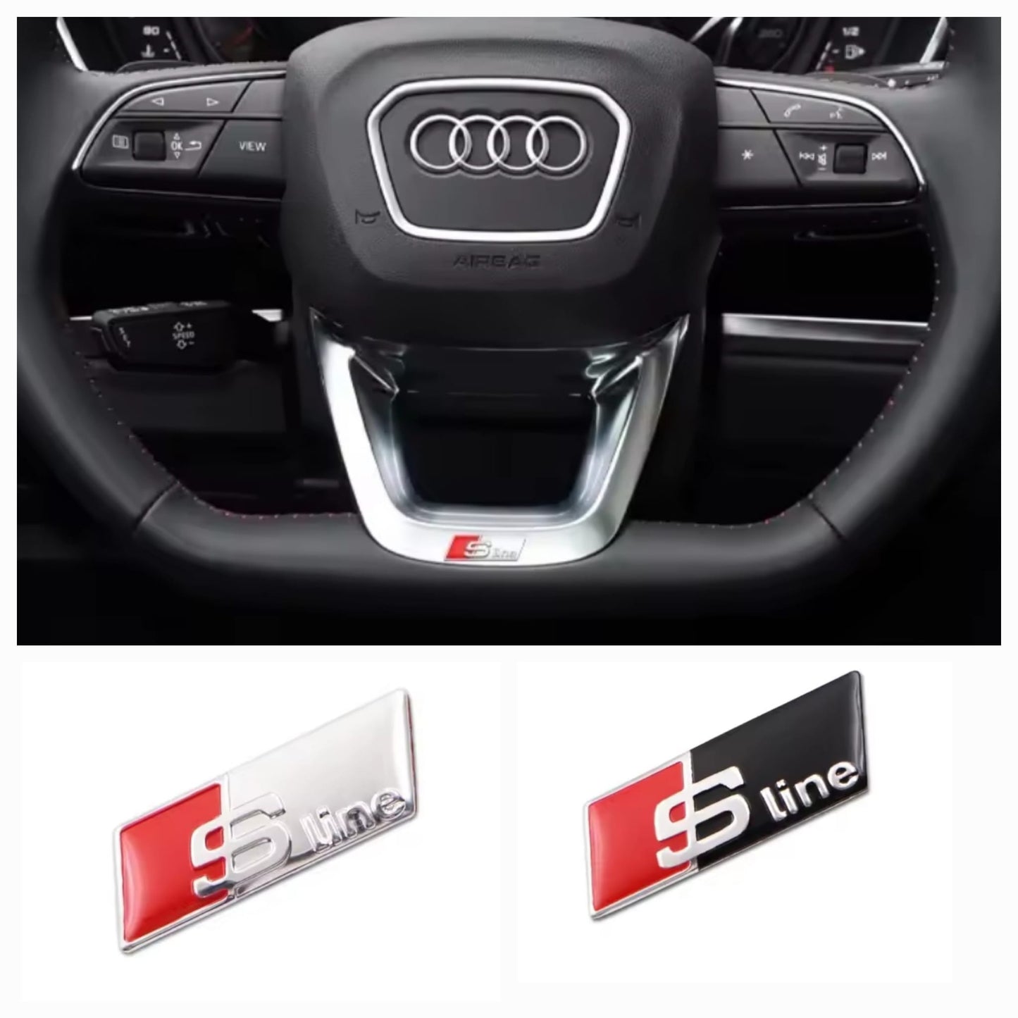 Emblema Sline Volante Audi negro y plata