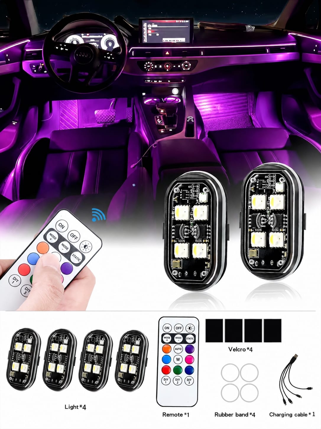 4 Luces ambiente inalambrico RGB