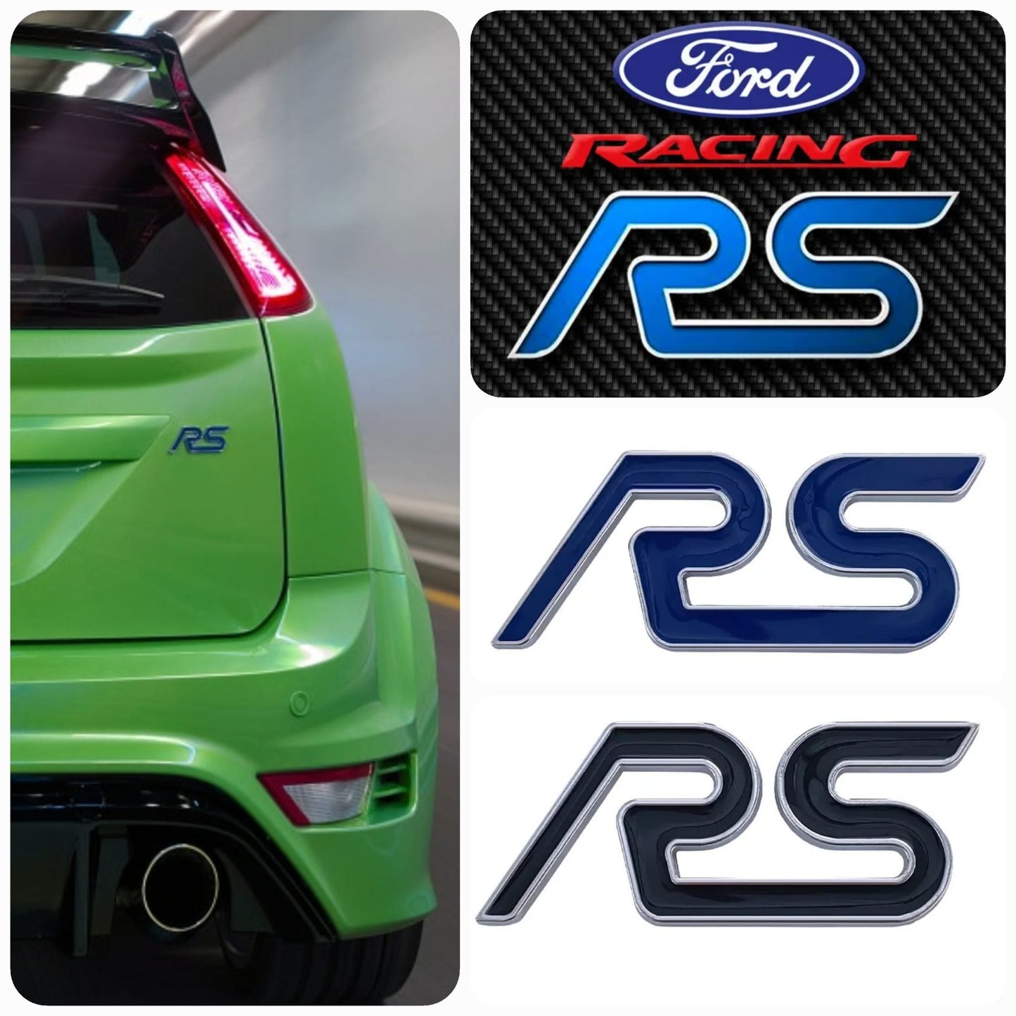 Emblema RS Ford azul o negro trasero